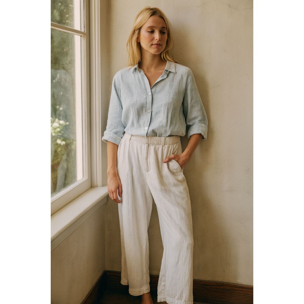 TROVATA Birds of Paradis White High Waisted Pleated Wide Leg Pants  Women's Sz 4